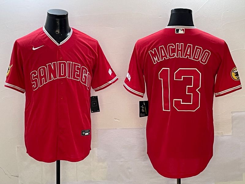 Men San Diego Padres #13 Machado Red Jointly Name Game Nike 2025 MLB Jersey style 1